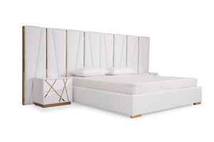 VIG Furniture Modrest Nixa - Queen Modern White +  Gold Bed + Nightstands VGVCBD1909-BLK-BED-2NS-SET-Q