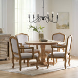 Noble House Ardyce French Country Upholstered Wood 5 Piece Circular Dining Set, Natural and Light Gray