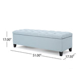 Ottilie Contemporary Button-Tufted Fabric Storage Ottoman Bench, Light Sky and Dark Brown Noble House