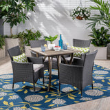 Danby Outdoor 5 Piece Wood and Wicker Square Dining Set, Gray and Gray Noble House