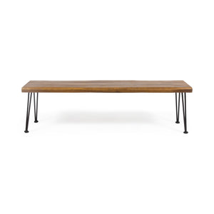 Zion Outdoor Modern Industrial Acacia Wood Bench with Metal Hairpin Legs, Teak and Rustic Metal Noble House