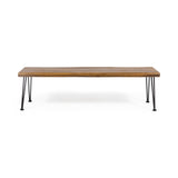 Zion Outdoor Modern Industrial Acacia Wood Bench with Metal Hairpin Legs, Teak and Rustic Metal Noble House