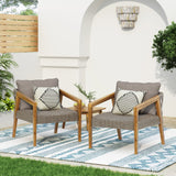 Noble House Lochmere Outdoor Acacia Wood and Wicker Club Chairs with Cushion (Set of 2), Teak and Gray