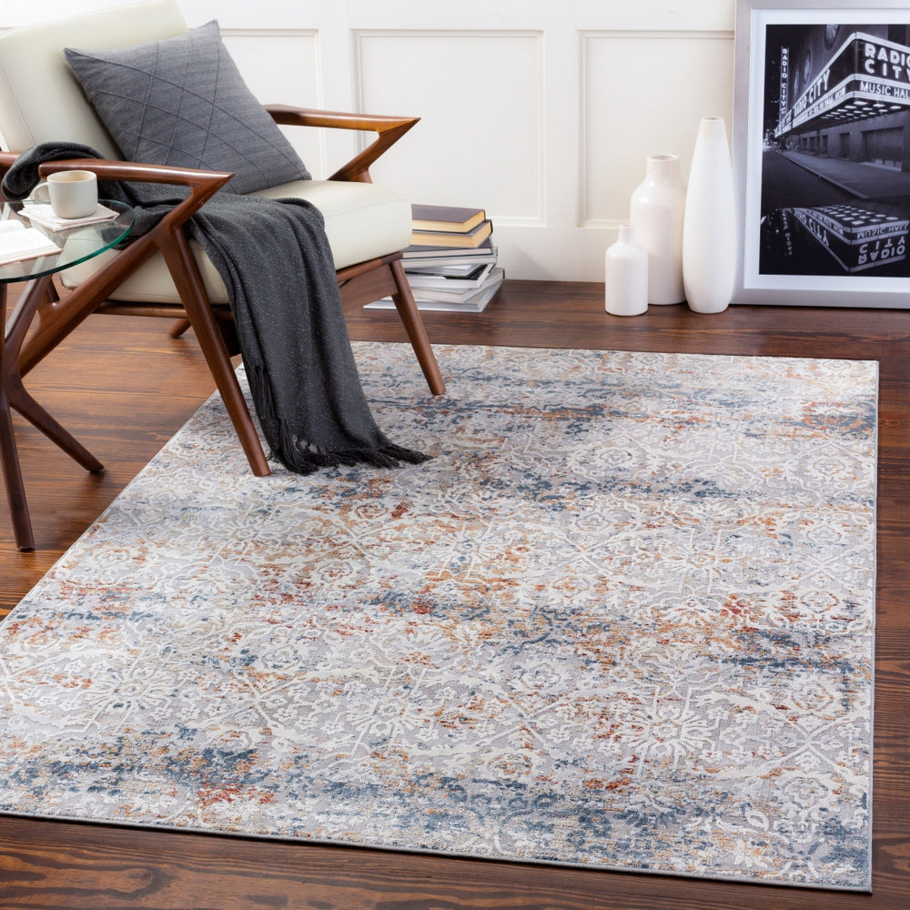 Norland NLD-2319 Traditional Polypropylene, Polyester Rug NLD2319-912 Medium Gray, Cream, Dark Blue, Denim, Camel, Burnt Orange, Khaki 70% Polypropylene, 30% Polyester 9' x 12'