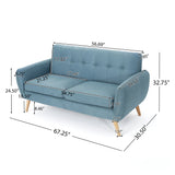 Josephine Mid-Century Modern Tufted Fabric Upholstered Sofa, Blue and Natural Oak