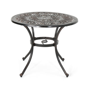 Tucson Outdoor Round Cast Aluminum Dining Table, Shiny Copper Noble House