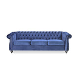 Christopher Knight Home® Parksley Tufted Chesterfield Velvet 3 Seater Sofa, Midnight Blue and Dark Brown