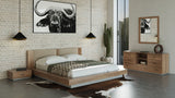 Nova Domus Fantasia - Contemporary Walnut & Grey Bed with Two Nightstands