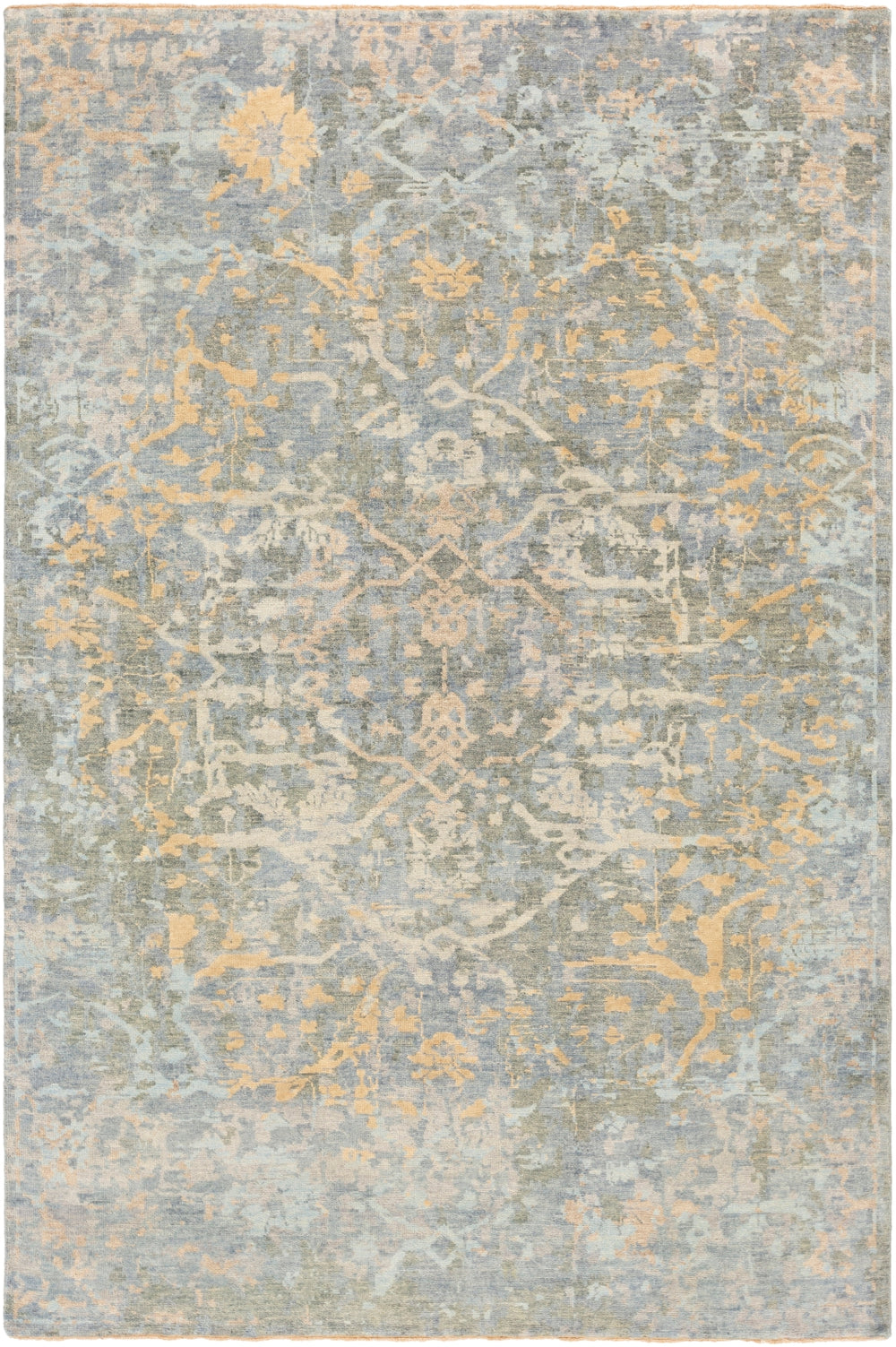 Normandy NOY-8005 Traditional Wool Rug NOY8005-913 Denim, Sage, Bright Yellow, Aqua, Taupe, Khaki 100% Wool 9' x 13'