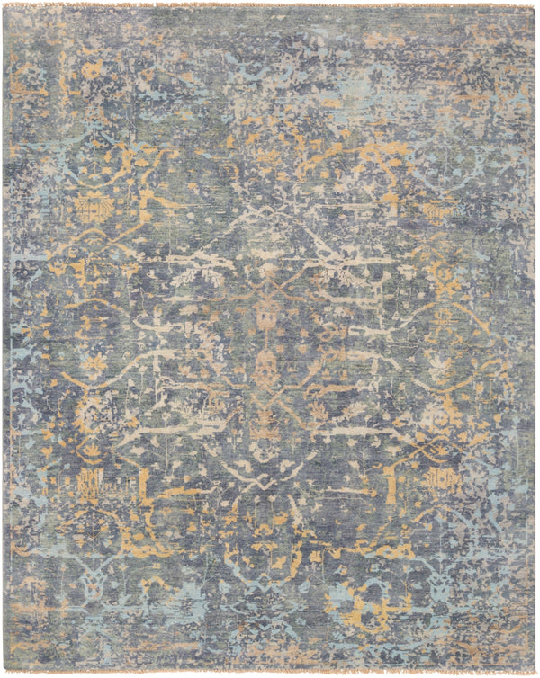 Normandy NOY-8005 Traditional Wool Rug NOY8005-810 Denim, Sage, Bright Yellow, Aqua, Taupe, Khaki 100% Wool 8' x 10'