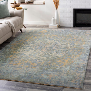 Normandy NOY-8005 Traditional Wool Rug NOY8005-913 Denim, Sage, Bright Yellow, Aqua, Taupe, Khaki 100% Wool 9' x 13'