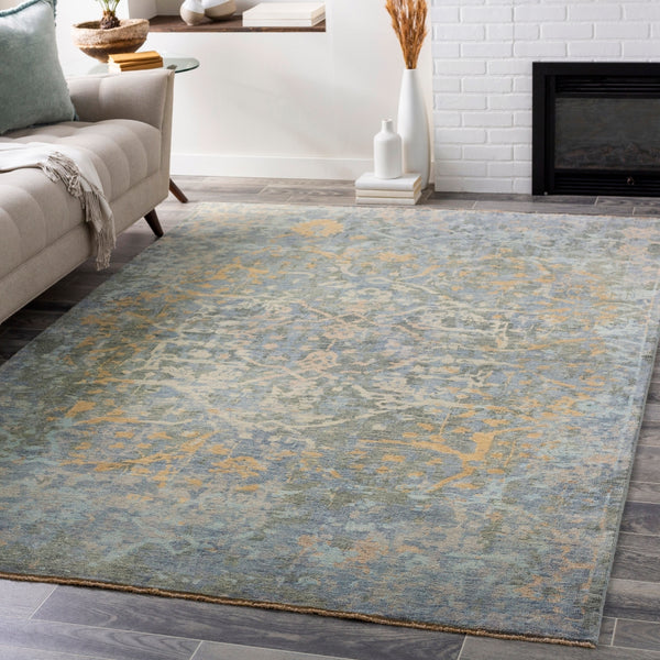 Normandy NOY-8005 Traditional Wool Rug NOY8005-913 Denim, Sage, Bright Yellow, Aqua, Taupe, Khaki 100% Wool 9' x 13'