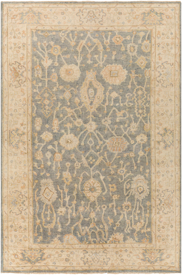 Normandy NOY-8007 Traditional Wool Rug NOY8007-69 Teal, Medium Gray, Cream, Light Gray, Dark Brown, Peach, Butter 100% Wool 6' x 9'