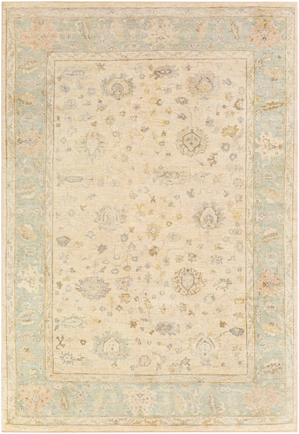 Normandy NOY-8010 Traditional Wool Rug NOY8010-913 Seafoam, Cream, Dark Brown, Tan, Butter, Denim 100% Wool 9' x 13'