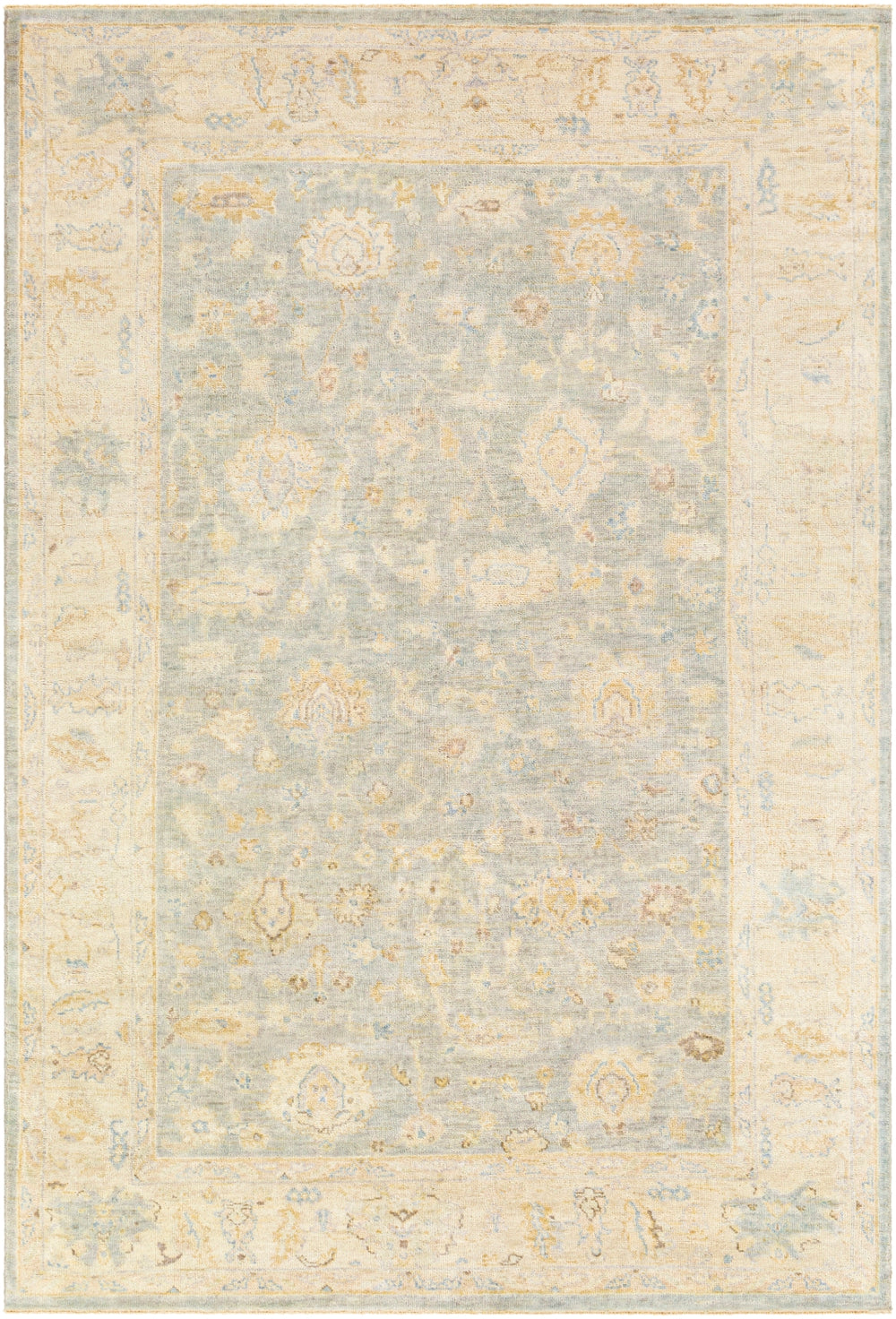 Normandy NOY-8011 Traditional Wool Rug NOY8011-913 Ivory, Light Gray, Aqua, Camel, Wheat 100% Wool 9' x 13'