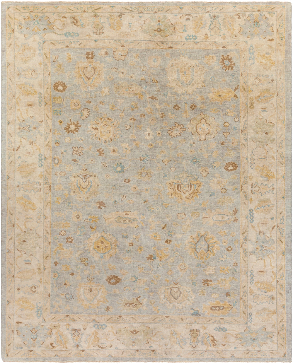 Normandy NOY-8011 Traditional Wool Rug NOY8011-913 Ivory, Light Gray, Aqua, Camel, Wheat 100% Wool 9' x 13'