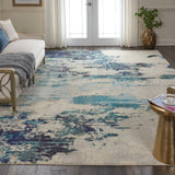 Nourison Celestial CES02 Modern Machine Made Power-loomed Indoor only Area Rug Ivory/Teal Blue 9' x 12' 99446473851