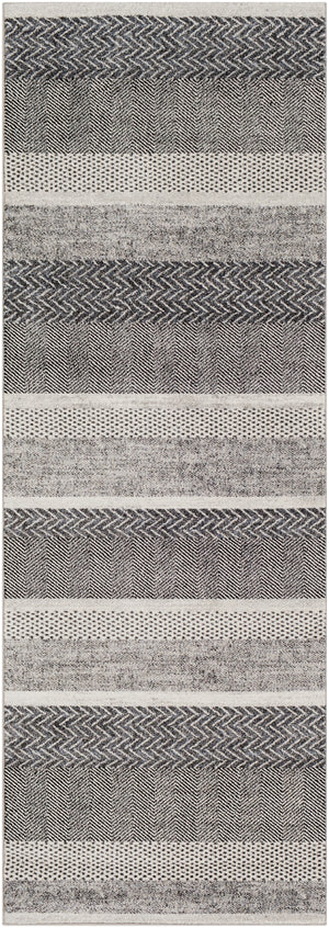 Nepali NPI-2303 Modern Polypropylene, Polyester Rug NPI2303-2773 Black, Medium Gray, Cream 85% Polypropylene, 15% Polyester 2'7" x 7'3"