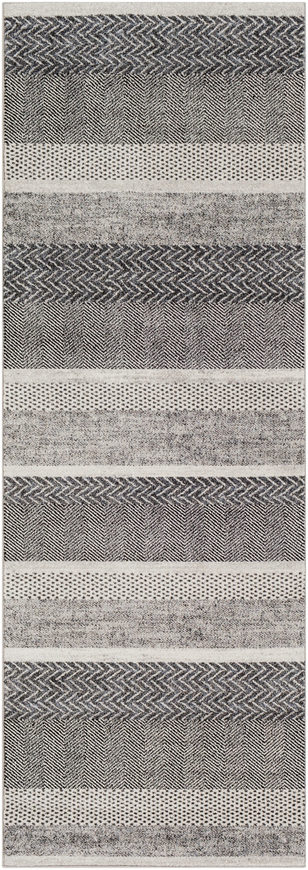 Nepali NPI-2303 Modern Polypropylene, Polyester Rug NPI2303-2773 Black, Medium Gray, Cream 85% Polypropylene, 15% Polyester 2'7" x 7'3"
