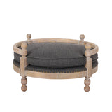 Rines Contemporary Upholstered Medium Pet Bed with Wood Frame, Charcoal and Antique Natural  Noble House