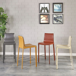 Gervin Recycled Leather Counter Stools - Set of 2, Modern Minimalist Design for Kitchen Comfort