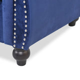 Parksley Tufted Chesterfield Velvet 3 Seater Sofa, Midnight Blue and Dark Brown Noble House