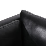 Warbler Contemporary Faux Leather Upholstered 3 Seater Sofa, Midnight Black and Espresso Noble House