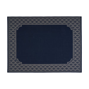 Midnight Outdoor 7'10" x 10' Border Area Rug, Navy and Ivory Noble House