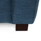 Cossitt Contemporary Fabric Upholstered Loveseat, Navy Blue and Dark Walnut Noble House