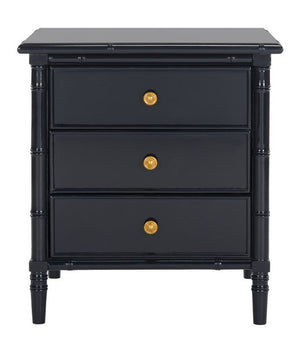 Safavieh Mina Nightstand 25"H Bamboo Modern Coastal 3 Drawer Navy Wood NC Coating MDF ZiNC Alloy NST3500A 889048339491