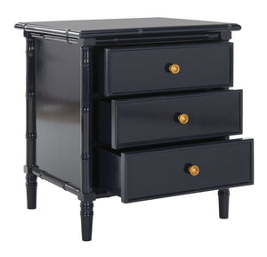 Safavieh Mina Nightstand 25"H Bamboo Modern Coastal 3 Drawer Navy Wood NC Coating MDF ZiNC Alloy NST3500A 889048339491