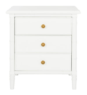 Safavieh Mina Nightstand 25"H Bamboo Modern Coastal 3 Drawer White Wood NC Coating MDF ZiNC Alloy NST3500B 889048339514