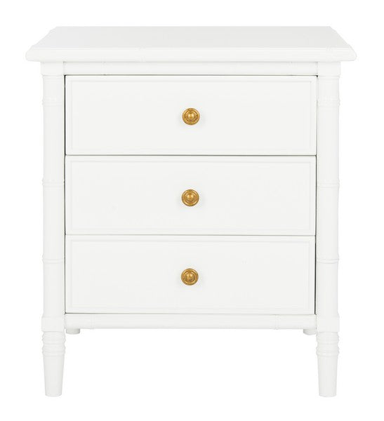 Safavieh Mina Nightstand 25"H Bamboo Modern Coastal 3 Drawer White Wood NC Coating MDF ZiNC Alloy NST3500B 889048339514