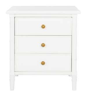 Safavieh Mina Nightstand 25"H Bamboo Modern Coastal 3 Drawer White Wood NC Coating MDF ZiNC Alloy NST3500B 889048339514