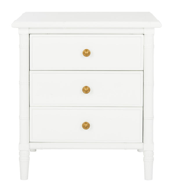 Safavieh Mina Nightstand 25"H Bamboo Modern Coastal 3 Drawer White Wood NC Coating MDF ZiNC Alloy NST3500B 889048339514