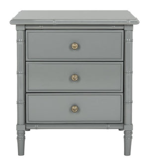 Safavieh Mina Nightstand 25"H Bamboo Modern Coastal 3 Drawer Grey Wood NC Coating MDF ZiNC Alloy NST3500C 889048339521
