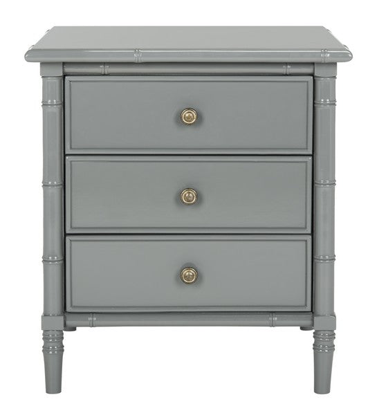 Safavieh Mina Nightstand 25"H Bamboo Modern Coastal 3 Drawer Grey Wood NC Coating MDF ZiNC Alloy NST3500C 889048339521