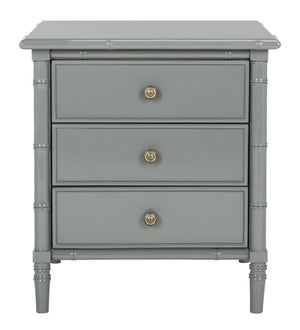 Safavieh Mina Nightstand 25"H Bamboo Modern Coastal 3 Drawer Grey Wood NC Coating MDF ZiNC Alloy NST3500C 889048339521