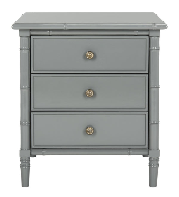 Safavieh Mina Nightstand 25"H Bamboo Modern Coastal 3 Drawer Grey Wood NC Coating MDF ZiNC Alloy NST3500C 889048339521