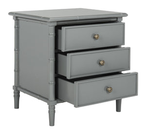 Safavieh Mina Nightstand 25"H Bamboo Modern Coastal 3 Drawer Grey Wood NC Coating MDF ZiNC Alloy NST3500C 889048339521