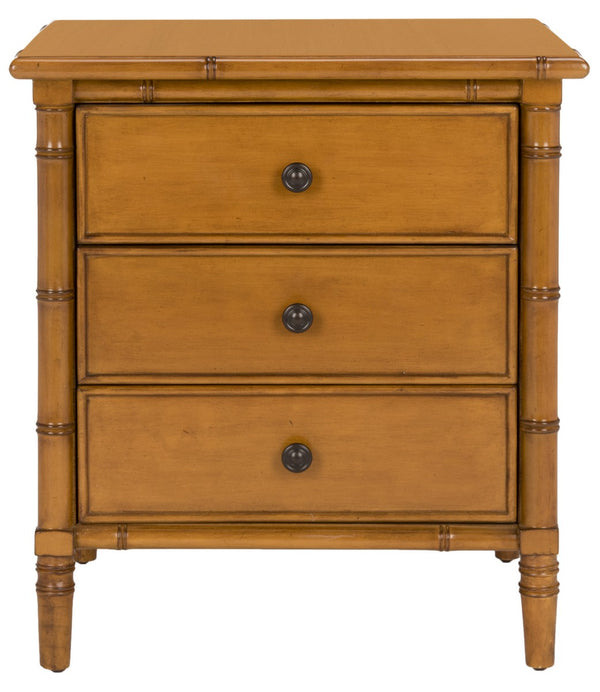 Safavieh Mina Nightstand 25"H Bamboo Coastal 3 Drawer Brown Wood NC Coating MDF ZiNC Alloy NST3500D 889048339552