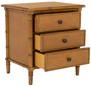 Safavieh Mina Nightstand 25"H Bamboo Coastal 3 Drawer Brown Wood NC Coating MDF ZiNC Alloy NST3500D 889048339552