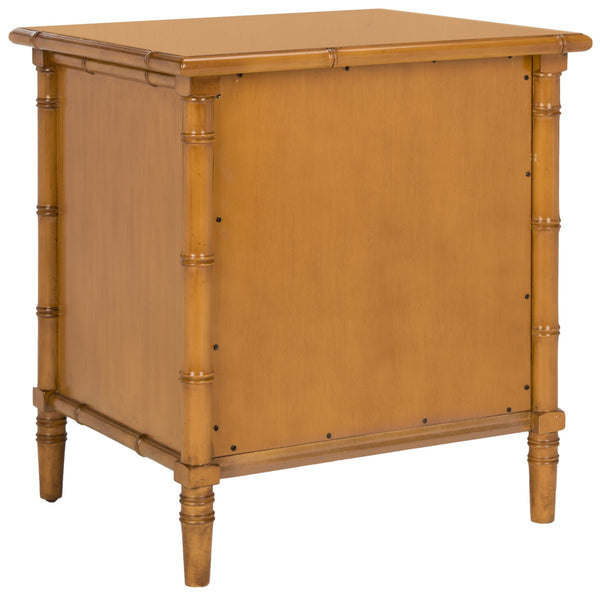 Safavieh Mina Nightstand 25"H Bamboo Coastal 3 Drawer Brown Wood NC Coating MDF ZiNC Alloy NST3500D 889048339552