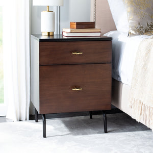 Safavieh Genevieve 2 Drawer Nightstand Walnut Black Wood NST5002A