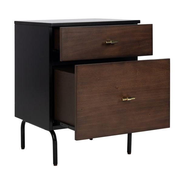 Safavieh Genevieve 2 Drawer Nightstand Walnut Black Wood NST5002A