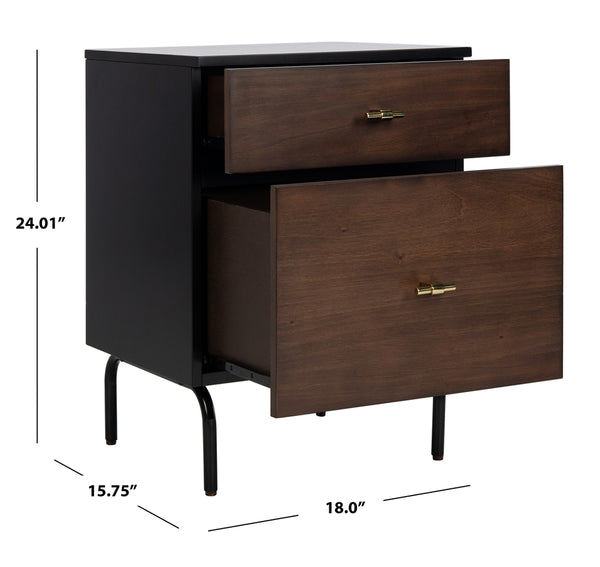 Safavieh Genevieve 2 Drawer Nightstand Walnut Black Wood NST5002A