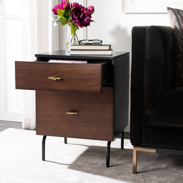 Safavieh Genevieve 2 Drawer Nightstand Walnut Black Wood NST5002A