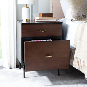 Safavieh Genevieve 2 Drawer Nightstand Walnut Black Wood NST5002A