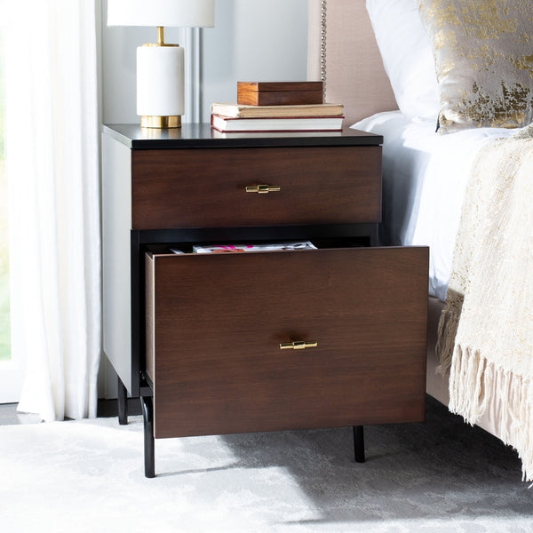 Safavieh Genevieve 2 Drawer Nightstand Walnut Black Wood NST5002A
