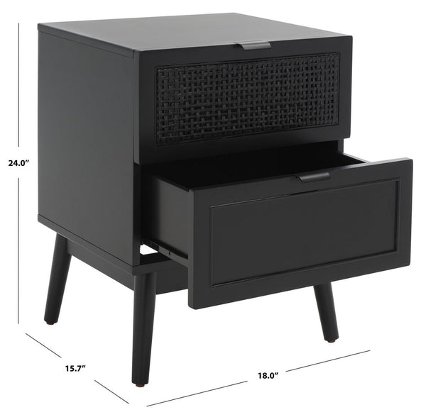 Safavieh Baisley 2 Drawer Rattan Nightstand Black NST5003B